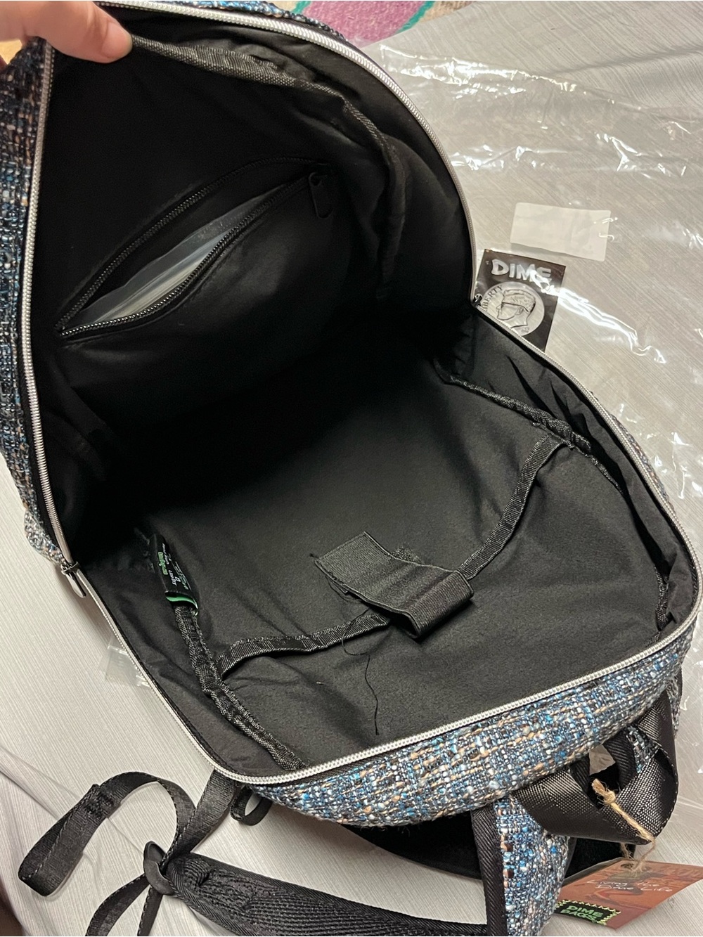 NWT Dime Bags Study Buddy Glass Hemp Backpack Laptop Bag Blue Tweed - Picture 3 of 9